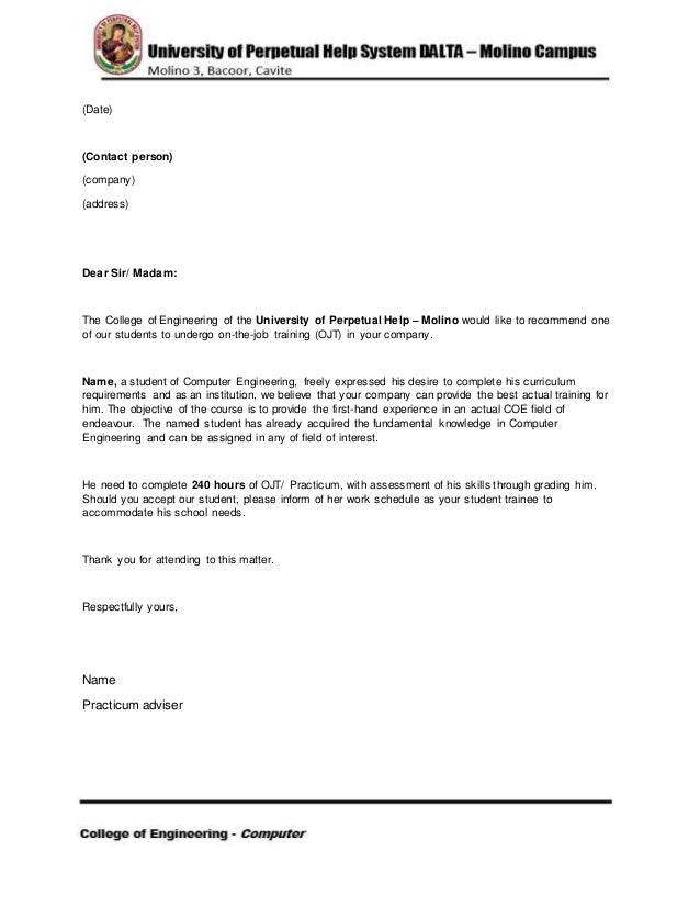 character reference letter for internship letter of recommendation for internship engineering
